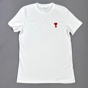 AMI Paris T-Shirt Mens M De Coeur Alexandre Mattiussi 100% Virgin Wool White Red